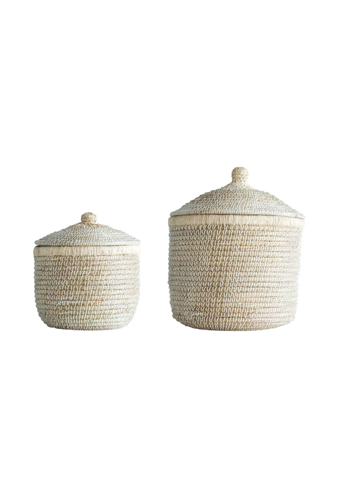 Woven Seagrass Basket with Lid, Medium