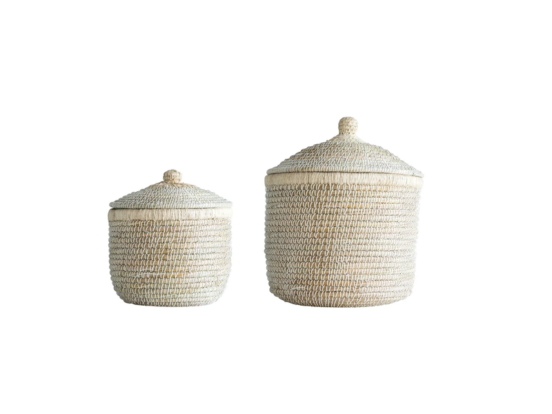 Creative Co-OP Woven Seagrass Basket with Lid, Medium