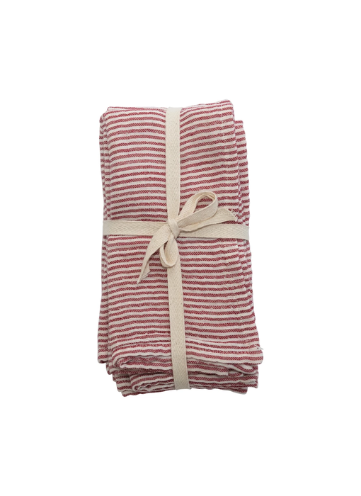 Cotton Napkins with Red & White Stripes, Set of 4