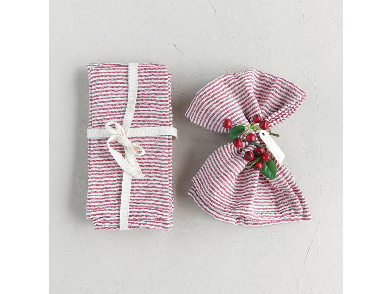 Creative Co-OP Cotton Napkins with Red & White Stripes, Set of 4
