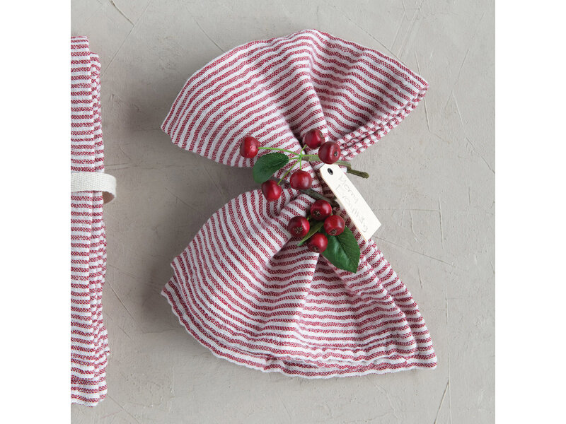 Creative Co-OP Cotton Napkins with Red & White Stripes, Set of 4
