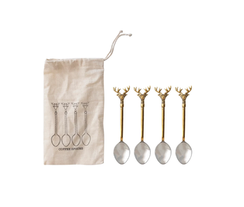 Stainless Steel and Brass Spoons, Set of 4 in Bag