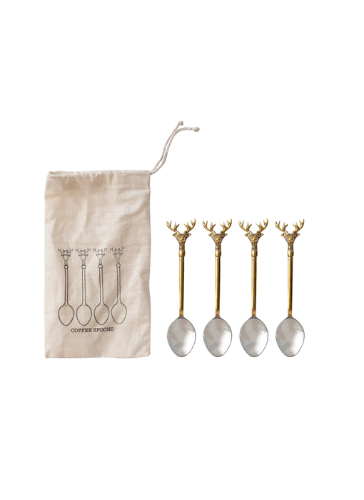 Stainless Steel and Brass Spoons, Set of 4 in Bag