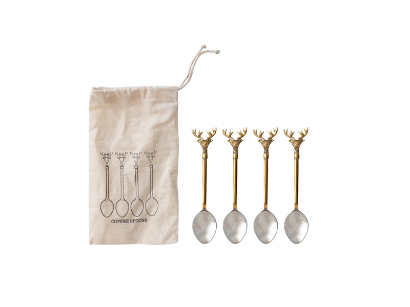 Creative Co-OP Stainless Steel and Brass Spoons, Set of 4 in Bag