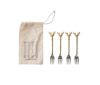 Stainless Steel and Brass Forks, Set of 4