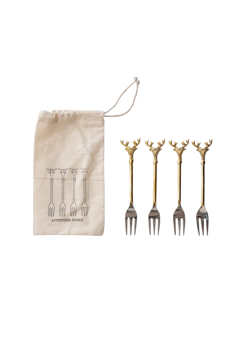 Stainless Steel and Brass Forks, Set of 4