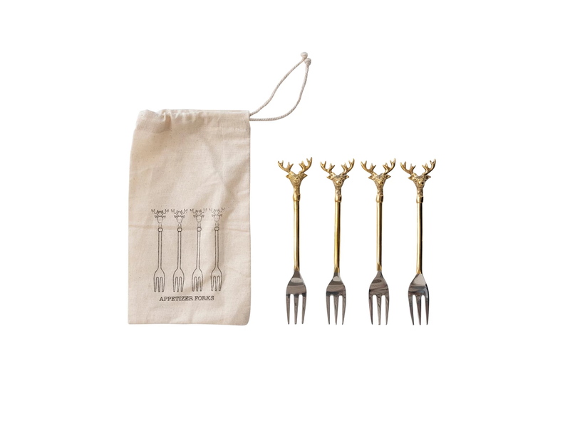 Creative Co-OP Stainless Steel and Brass Forks, Set of 4