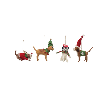 Wool Felt Dog in Holiday Outfit Ornament