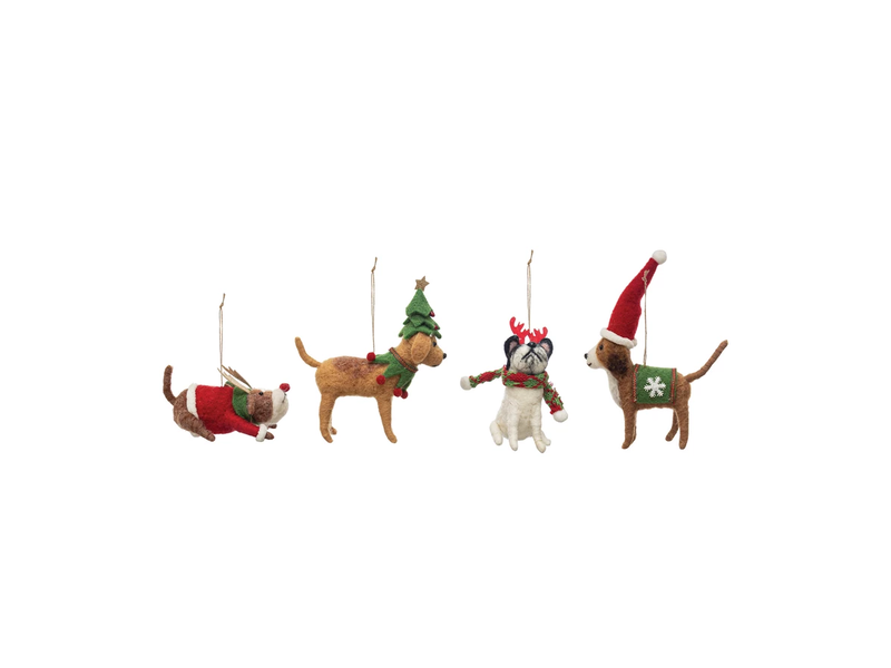 Creative Co-OP Wool Felt Dog in Holiday Outfit Ornament