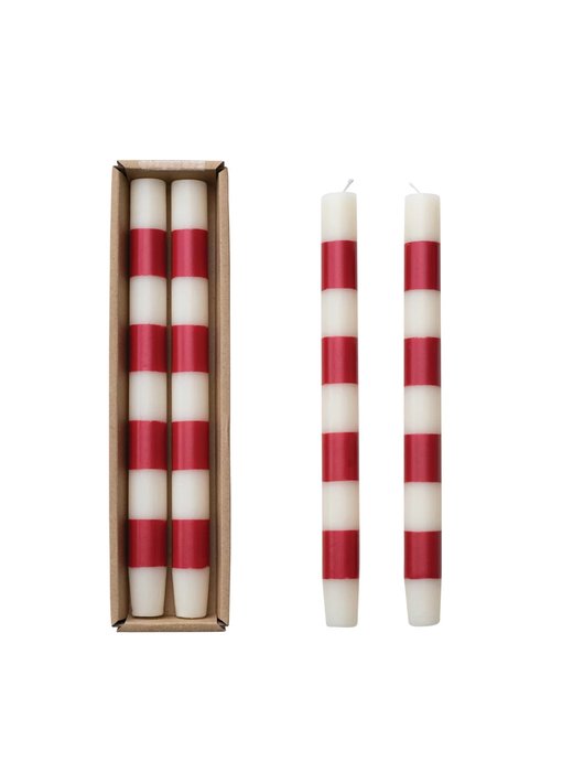 10"H Unscented Taper Candles w/ Stripes, Set of 2