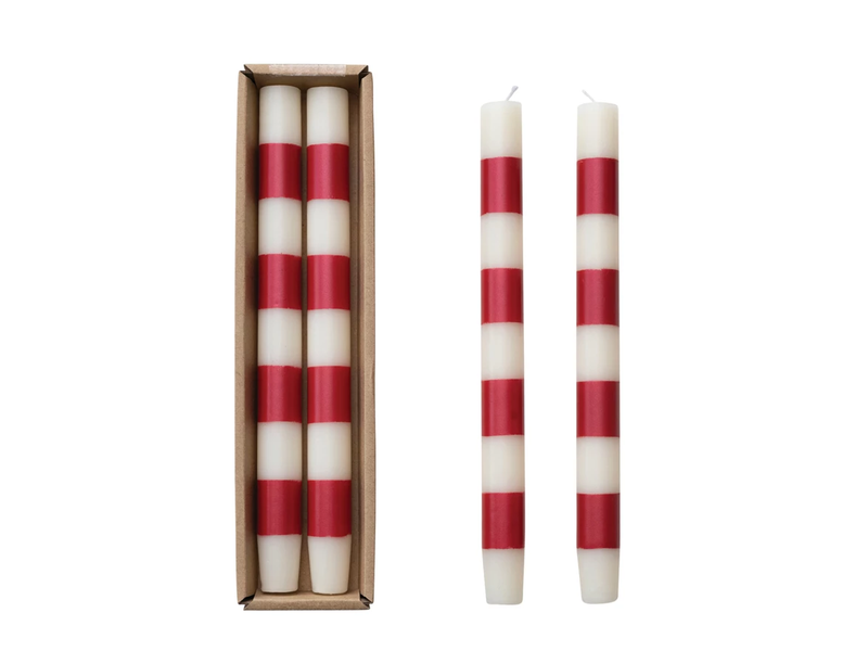Creative Co-OP Taper Candles w/ Red & White Stripes in Box, Set of 2, 10"