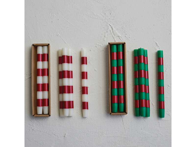 Creative Co-OP Taper Candles w/ Red & White Stripes in Box, Set of 2, 10"