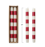 Creative Co-OP Taper Candles w/ Red & White Stripes in Box, Set of 2, 10"