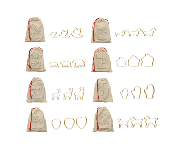 Stainless Steel Cookie Cutters in Printed Drawstring Bag, Gold Finish