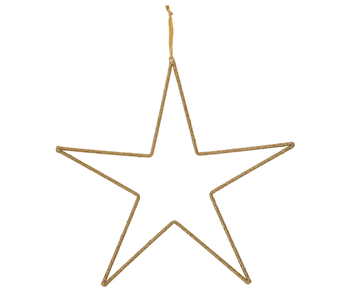 Hanging Metal & Glass Bead Star w/ Cotton Velvet Ribbon, Gold Finish, 20"x20"