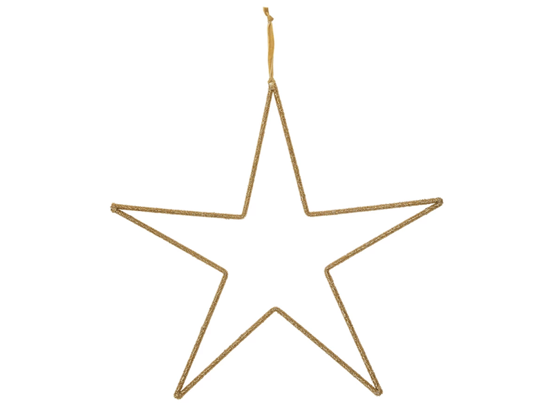 Creative Co-OP Hanging Metal & Glass Bead Star w/ Cotton Velvet Ribbon, Gold Finish, 20"x20"