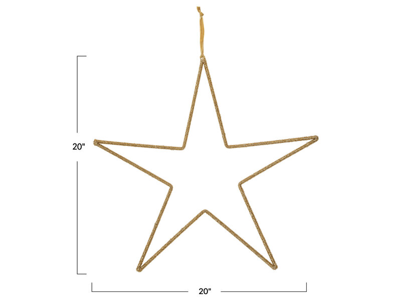 Creative Co-OP Hanging Metal & Glass Bead Star w/ Cotton Velvet Ribbon, Gold Finish, 20"x20"