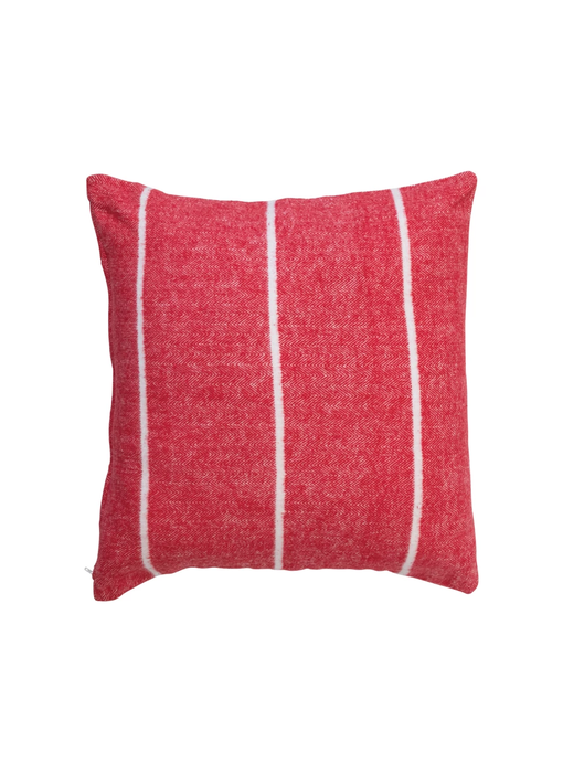 20" Square Brushed Cotton Flannel Pillow w/ Stripes, Red & White