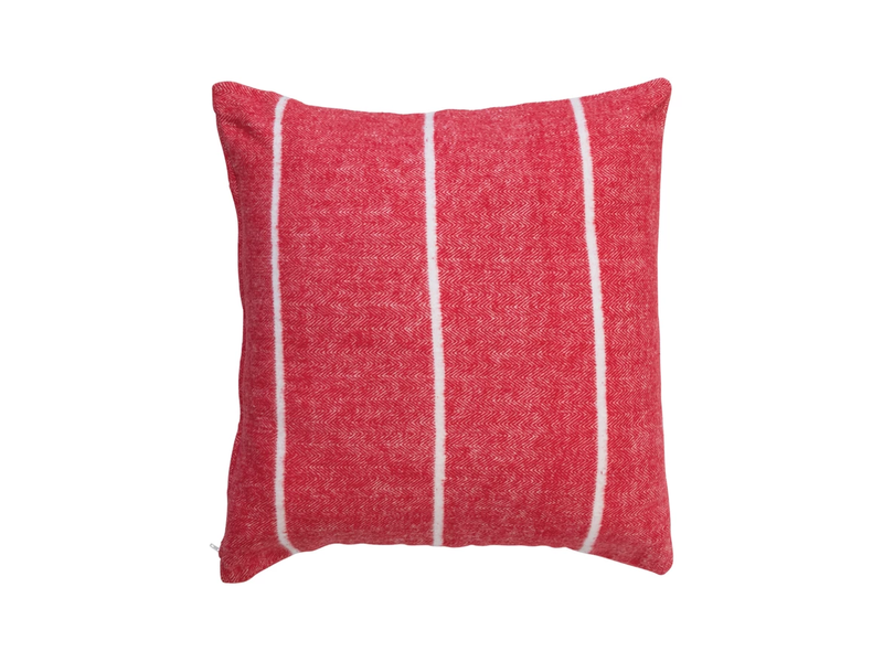 Creative Co-OP 20" Square Brushed Cotton Flannel Pillow w/ Stripes, Red & White