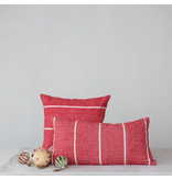 Creative Co-OP 20" Square Brushed Cotton Flannel Pillow w/ Stripes, Red & White