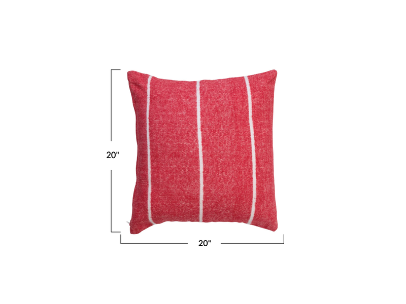 Creative Co-OP 20" Square Brushed Cotton Flannel Pillow w/ Stripes, Red & White