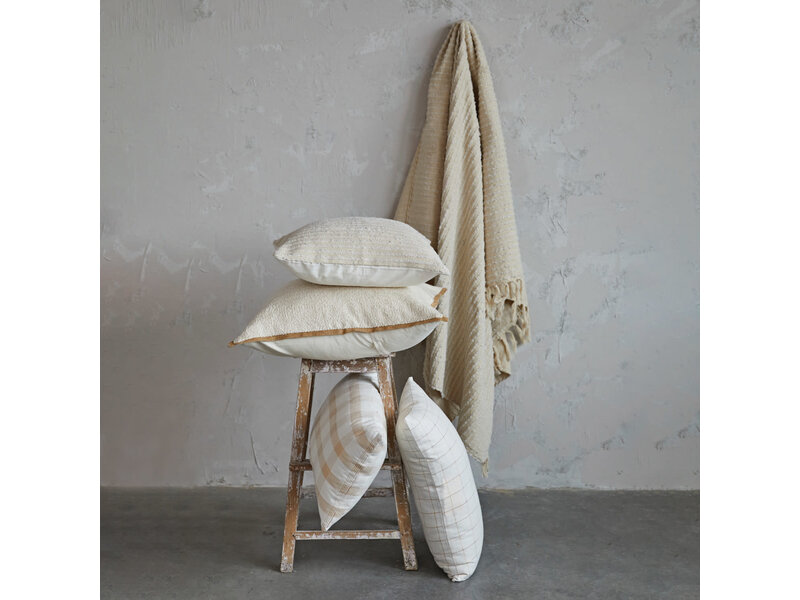 Creative Co-OP 20" Square Cotton & Acrylic Pillow w/ Stripes & Gold