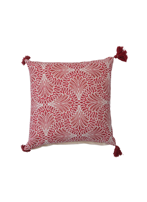 18" Square Cotton Printed Pillow w/ Pattern & Tassels