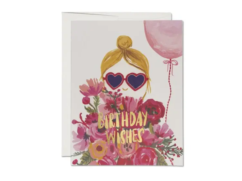 Red Cap Cards Heart Shaped Glasses Card