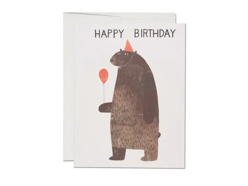 Red Cap Cards Party Bear Birthday Greeting Card