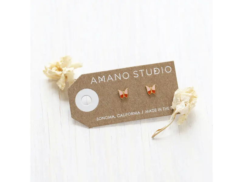 Amano Studio Spring Butterfly Stud Earrings Pink and Orange