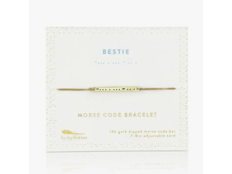 Lucky Feather Morse Code Bar Bracelet - BESTIE - Gold