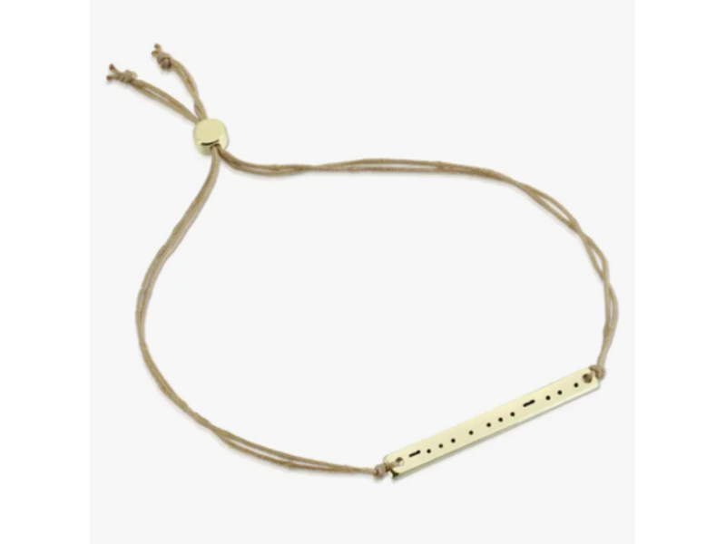 Lucky Feather Morse Code Bar Bracelet - BESTIE - Gold