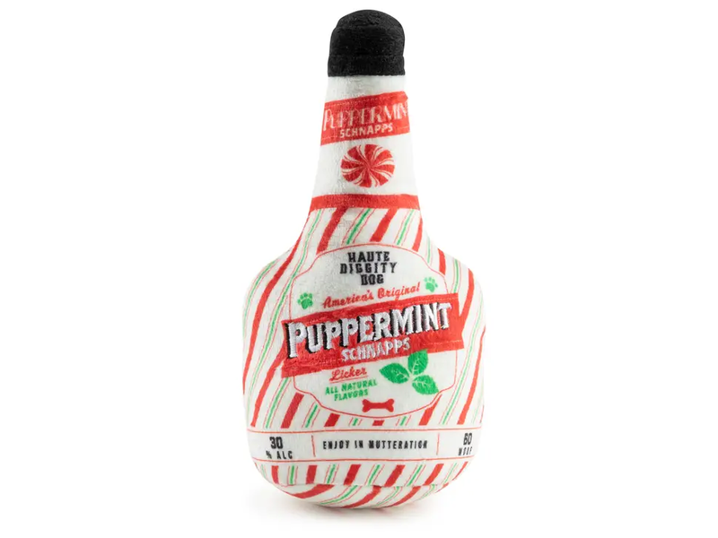 Haute Diggity Dog Puppermint Schnapps Bottle Christmas Dog Toys