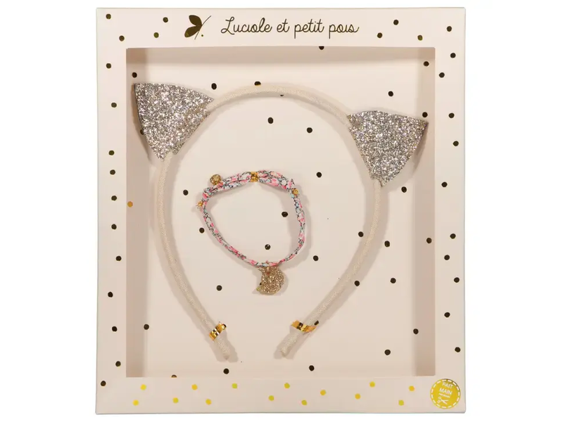Luciole et Petit Pois Gift Set - Cat Headband & Coral Pepper Bracelet