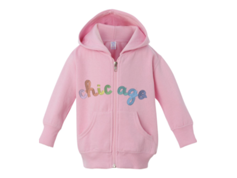 Stitch Pink hoodie w/ "Chicago" rainbow thread