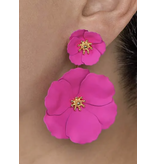 ZENZII Jewelry Double Flower Drop Earring - Neon Pink