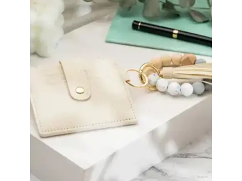 American Leather Goods Leather Keychain Wallet With Wristlet Bangle Bracelet Light Cream