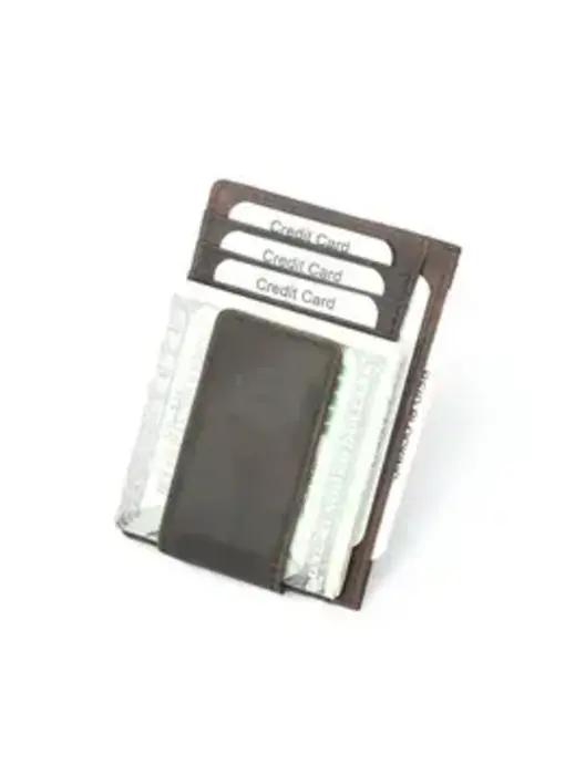 Genuine Leather Wallet with Magnet Clip Dark Brown