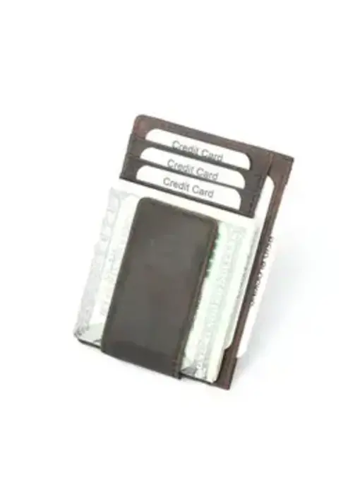 Leather Wallet with Magnet Clip Dark Brown