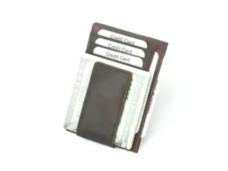 American Leather Goods Genuine Leather Wallet with Magnet Clip Dark Brown