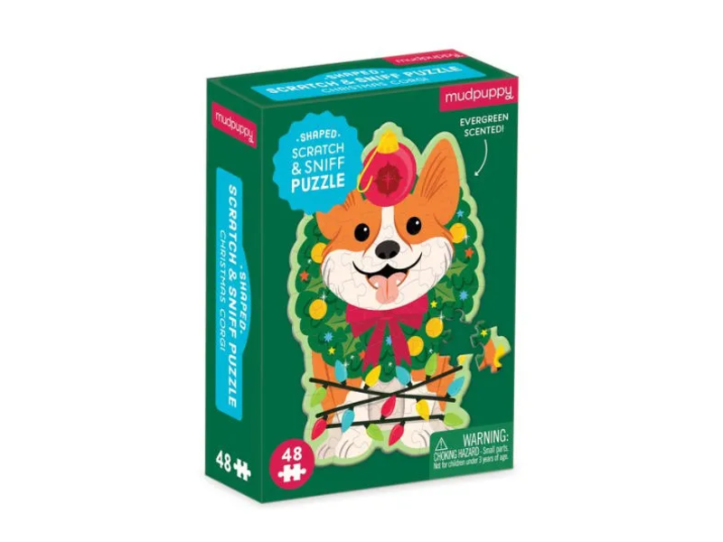 Chronicle Books Christmas Corgi 48 Piece Scratch and Sniff Shaped Mini Pzl