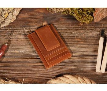 Leather Wallet with Magnet Clip Light Brown