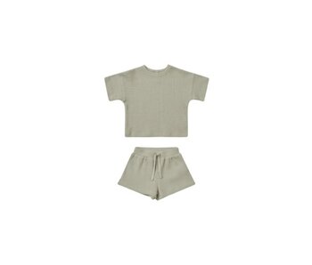 WAFFLE TEE + SHORT SET || SAGE