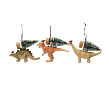 Dinosaur Ornament w/ Santa Hat & Tree, 3 assorted styles