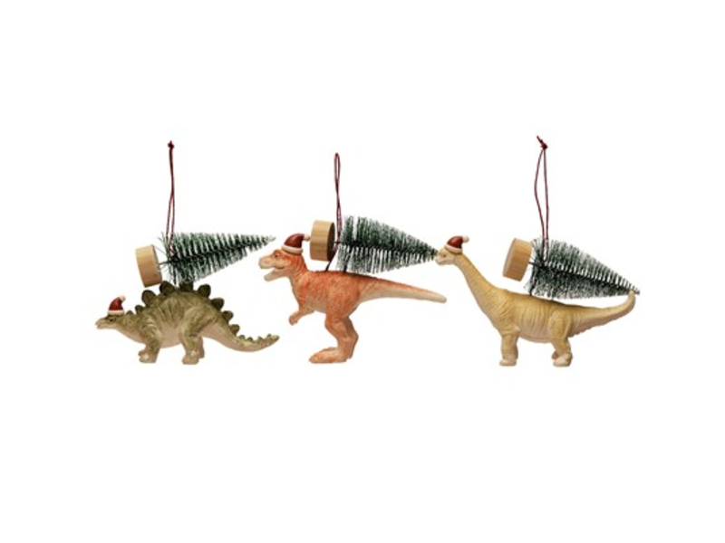 Creative Co-OP Dinosaur Ornament w/ Santa Hat & Tree, 3 assorted styles