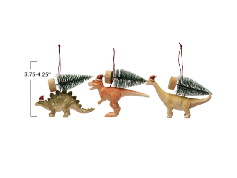 Creative Co-OP Dinosaur Ornament w/ Santa Hat & Tree, 3 assorted styles