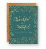 Paper Source Thankful and Grateful On Teal Thanksgiving Card