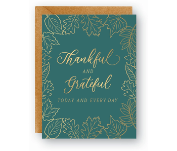 Thankful and Grateful On Teal Thanksgiving Card