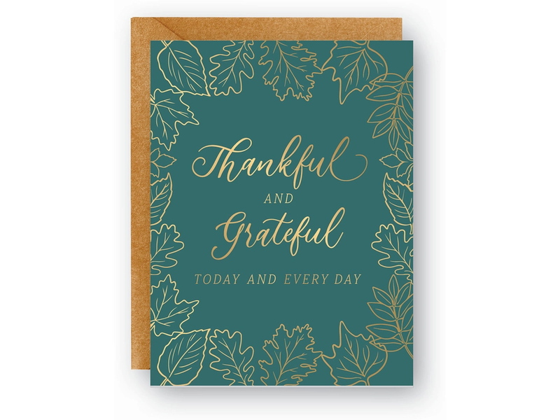 Paper Source Thankful and Grateful On Teal Thanksgiving Card