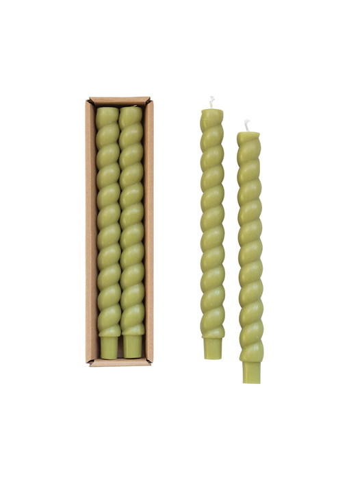Green Twisted Taper Candles in Box, Set of 2